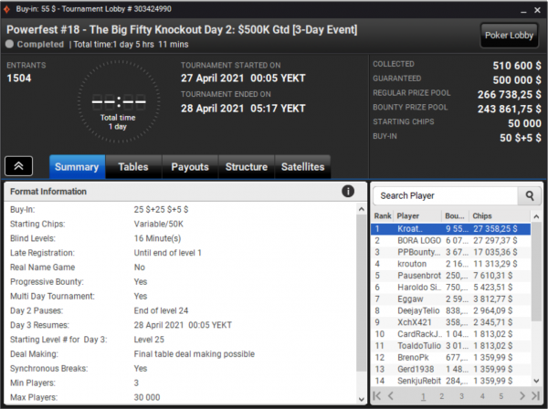 The Big Fifty Knockout PowerFest на PartyPoker